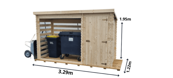 Abri bûcher mono pente Madriers bois massif sans plancher / dimensions extérieures : L 329 x l 122 x H 195 cm. Garantie 4 ans.