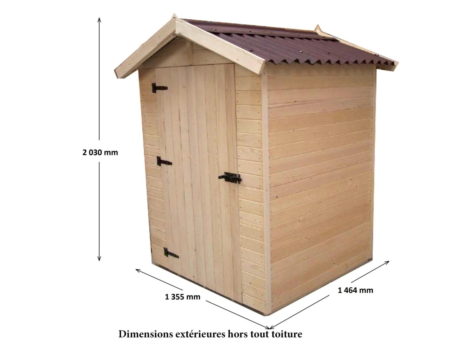 ED 1212.01 Abri Panneau bois massif avec plancher / 16 mm / surface extérieure : 1,98 m2 / toiture plaques ondulées plus grande longévité / Fabriqué en EUROPE / Garantie : 4 ans
