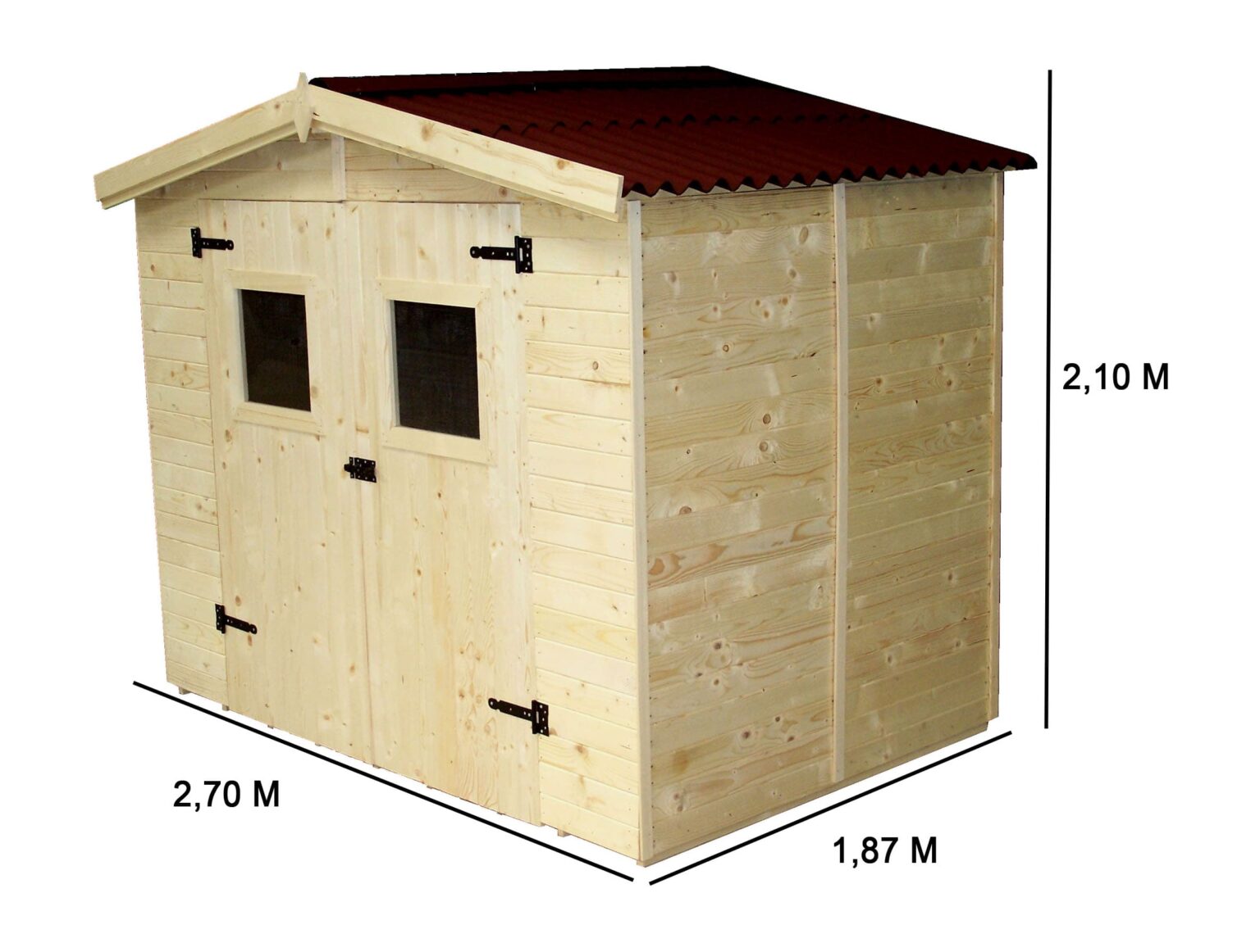 ED 2416.01 Abri Panneau bois massif avec plancher / 16 mm / surface extérieure abri : 5,04 m2 / toiture plaques ondulées plus grande longévité / Fabriqué en EUROPE / Garantie : 4 ans