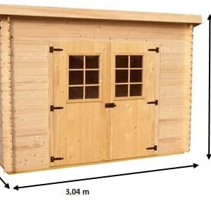 CH 3019.02 N J Abri Madriers bois massif avec grande façade 3 m toit 1 pente fourni avec un joint d'étanchéité pour éviter les infiltrations d'eau par le sol / 20 mm / surface extérieure : 6,04 m2 / Fabriqué en EUROPE / Garantie : 4 ans.