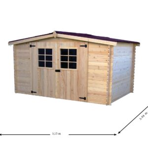 MO 3030.02 N J Abri Madriers bois massif fourni avec un joint d'étanchéité pour éviter les infiltrations d'eau par le sol / 28 mm / surface extérieure : 9,58 m2 / Fabriqué en EUROPE / Garantie 4 ans.