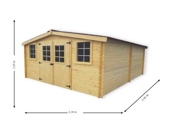 Abri Madriers bois massif grande façade 4 m / surface extérieure : 20,97 m2. Garantie 4 ans.
