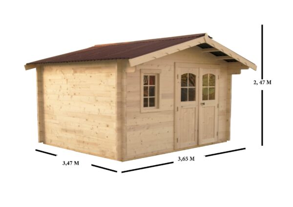 NAN 3530.02 N Abri Madriers bois massif avec double rainurage / 42 mm / surface extérieure : 12,66 m2 / Fabriqué en EUROPE / Garantie 4 ans.