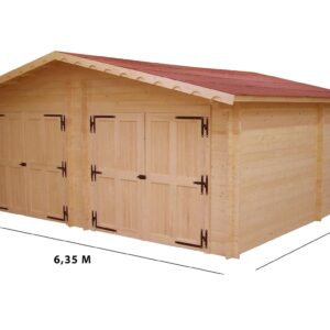 VN 6262 Garage double Madriers bois massif double rainurage / 60 mm / surface extérieure : 42,16 m2 / Fabriqué en EUROPE / Garantie 4 ans