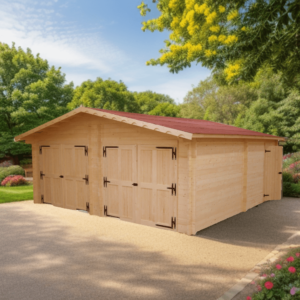 VN 6262 Garage double Madriers bois massif double rainurage / 60 mm / surface extérieure : 42,16 m2 / Fabriqué en EUROPE / Garantie 4 ans