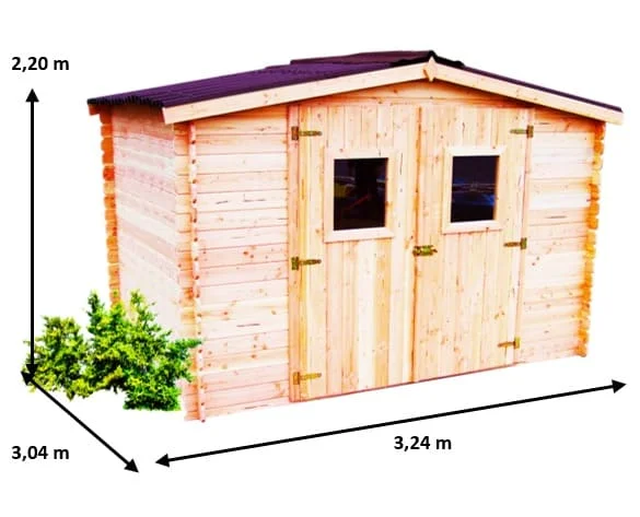 DU 3030.02 N Abri Madriers fabriqué en douglas massif bois Français naturellement durable / Surface extérieure : 9,85 m2 / Fabriqué en France / Garantie 5 ans.