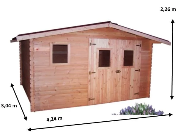 DU 4030.02 N Abri Madriers fabriqué en douglas massif bois Français naturellement durable / Surface extérieure : 12,89 m2 / Fabriqué en France / Garantie 5 ans.