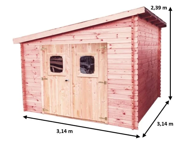 DAN 3030.02 Abri Madriers fabriqué en douglas massif bois Français naturellement durable / Surface extérieure : 9,86 m2 / Fabriqué en France / Garantie 5 ans.