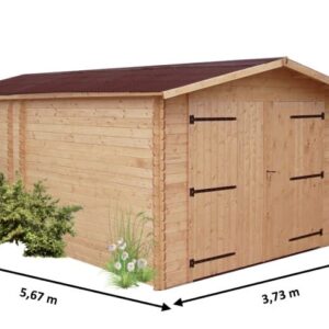 DE 3554 N Garage madriers fabriqué en douglas massif bois Français naturellement durable / Surface extérieure : 21,15 m2 / Fabriqué en France / Garantie 5 ans.