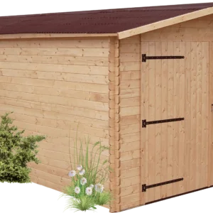 DE 3554 N Garage madriers fabriqué en douglas massif bois Français naturellement durable / Surface extérieure : 21,15 m2 / Fabriqué en France / Garantie 5 ans.