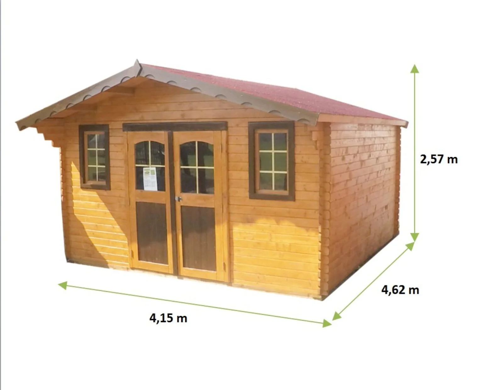 Abri Madriers bois épicéa massif / surface extérieure : 19,17 m2 Garantie 4 ans