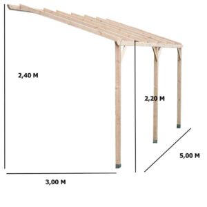 Carport mural pergola adossable autoclavé mural mono pente sans couverture / surface extérieure : 15,00 m2