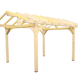 KA 3550 ST Carport double pente avec préparation pour couverture tuile / 4 poteaux lamellé-collé grosses sections / surface extérieure : 10,86 m2 / Fabriqué en France / Garantie : 4 ans