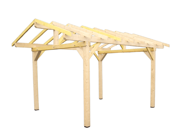 KA 3550 ST Carport double pente avec préparation pour couverture tuile / 4 poteaux lamellé-collé grosses sections / surface extérieure : 10,86 m2 / Fabriqué en France / Garantie : 4 ans