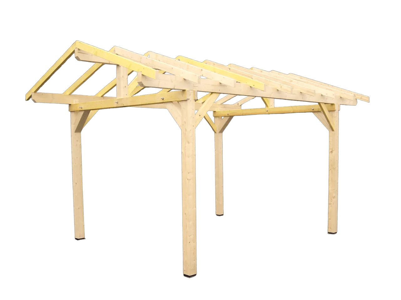 KA 3550 ST Carport double pente avec préparation pour couverture tuile / 4 poteaux lamellé-collé grosses sections / surface extérieure : 10,86 m2 / Fabriqué en France / Garantie : 4 ans
