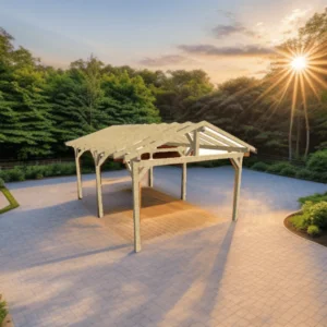 KA 4563 ST Carport bois 22 M2 avec préparation pour couverture tuile / surface extérieure : 22,85 m2 / Fabriqué en France / Garantie : 4 ans