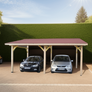 Carport bois 2 voitures monopente avec couverture bardeau bitumé en rouleau / surface extérieure : 22,85 m2
