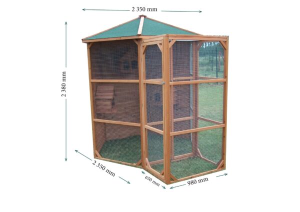 Volière extérieure bois  grande taille / 4,5 m2 / sas d'entrée / 6-10 oiseaux / toit bitumé / Garantie : 2 ans - HABRITA - – Image 2