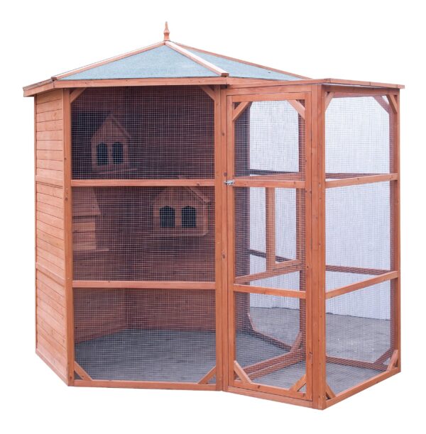 Volière extérieure bois  grande taille / 4,5 m2 / sas d'entrée / 6-10 oiseaux / toit bitumé / Garantie : 2 ans - HABRITA -