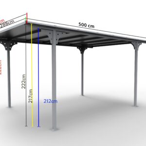 Carport ALUMINIUM toit plat coloris gris anthracite / surface extérieure : 14,70 m2