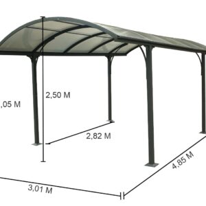 Carport ALUMINIUM toit 1/2 rond coloris gris anthracite / surface extérieure : 14,62 m2