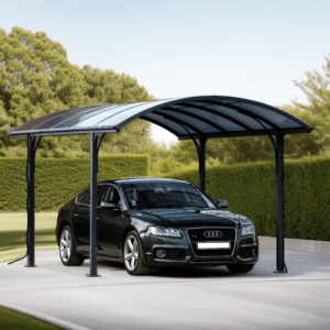 Carport ALUMINIUM toit 1/2 rond coloris gris anthracite / surface extérieure : 14,62 m2