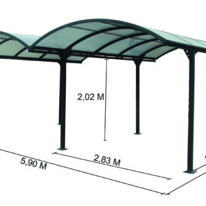 Double Carport ALUMINIUM toit 1/2 rond coloris gris anthracite / surface extérieure : 28,62 m2