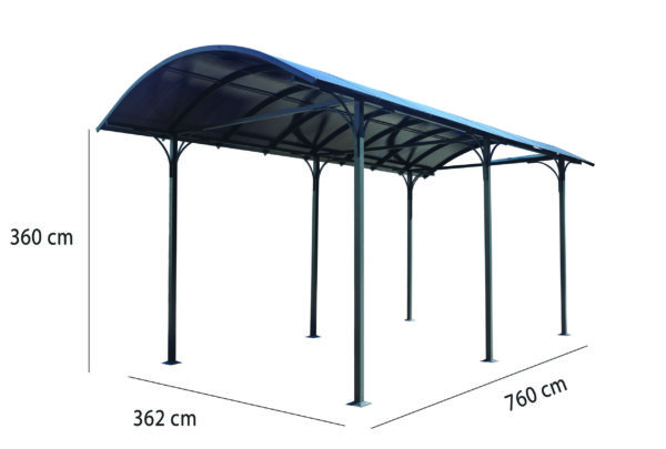 Carport ALUMINIUM pour camionnette, camping-car, caravane et bateau / surface extérieure : 27,51 m2