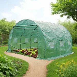 SRA 3030 PE Serre jardin tunnel structure métal 3x3 M / polyéthylène vert renforcé 140 gr/m2 / 9 m2 / 1 porte amovible / Garantie : structure 2 ans bâche 1 an