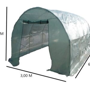 SRA 3060 PE Serre jardin tunnel structure métal 3x6 M / polyéthylène vert renforcé 140 gr/m2 / 18 m2 / 1 porte amovible / Garantie : structure 2 ans bâche 1 an