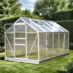 SR 1931J Serre jardin structure aluminium / polycarbonate 4 mm / 6,03 m2 / avec base / 2 fenêtres de toit / Garantie : 5 ans contre une déformation de la structure 2 ans sur le polycarbonate