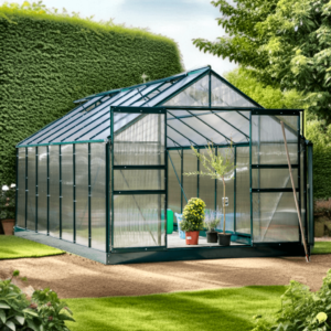 SR 4224J Serre jardin structure aluminium couleur verte / polycarbonate 6 mm / 10,37 m2 / Garantie : 5 ans contre une déformation de la structure 2 ans sur le polycarbonate