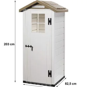 EVO 80 Abri résine mural grosse épaisseur 20 mm toit double pente / dimensions hors tout 96,5 x 96,5 cm / livré avec plancher dalle en composite épaisse 4 cm / bicolore / Fabriqué en Italie / Garantie 5 ans de la structure