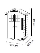 EVO 120 Abri résine grosse épaisseur 20 mm toit bi-pente / dimensions hors tout 137 x 144 cm / livré avec plancher dalle en composite épaisse 4 cm / bicolore / Fabriqué en Italie / Garantie 5 ans de la structure