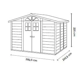 EVO 280 Abri résine grosse épaisseur 20 mm toit bi-pente / dimensions hors tout 261 x 309 cm / livré avec plancher dalle en composite épaisse 4 cm / bicolore / Fabriqué en Italie / Garantie 5 ans de la structure
