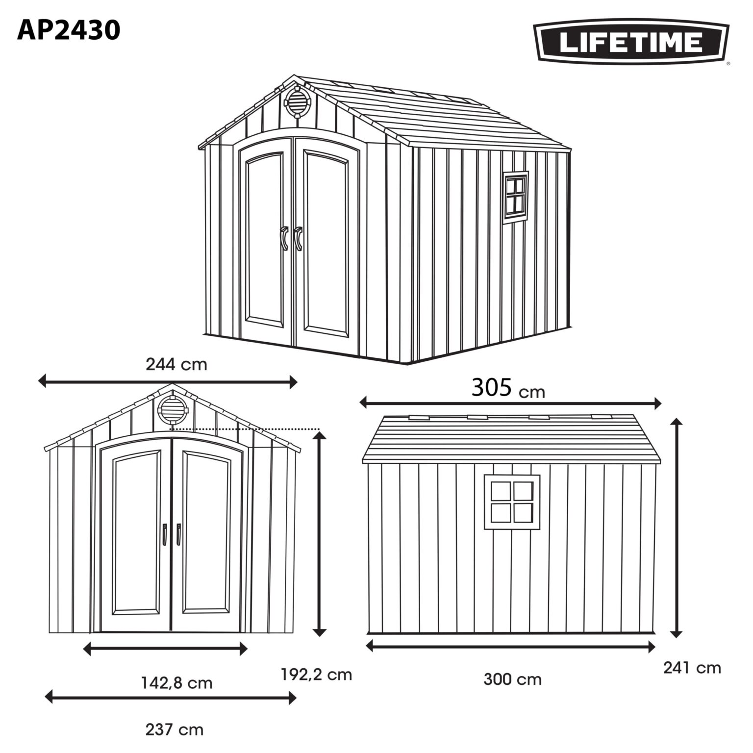 Abri résine PEHD imitation bois grand volume avec plancher et toit 2 pentes / 7,44 m2