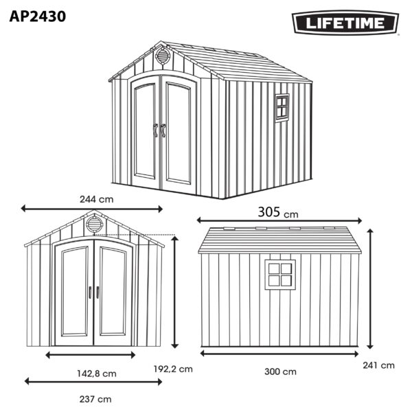 Abri résine PEHD imitation bois grand volume avec plancher et toit 2 pentes / 7,44 m2