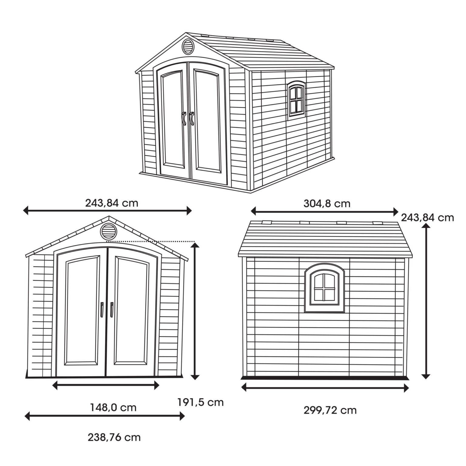 Abri résine PEHD imitation bardage grand volume avec plancher et toit 2 pentes / 7,44 m2