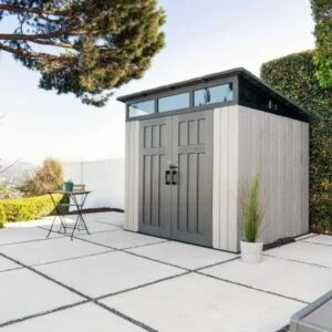 Abri résine PEHD imitation bois grand volume avec plancher et toit monopente / 6,45 m2