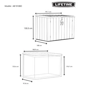 Coffre de jardin résine PEHD toit incliné imitation bois grand volume / capacité 2,72 m3
