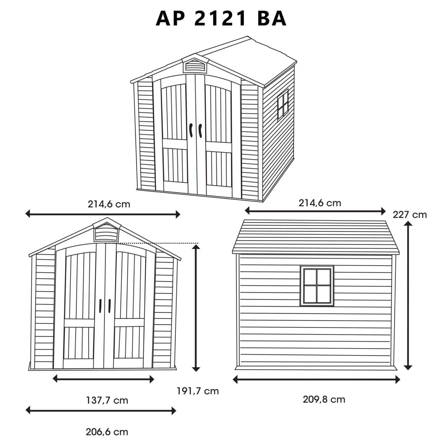 Abri résine PEHD imitation bardage grand volume avec plancher et toit 2 pentes / 4,57 m2