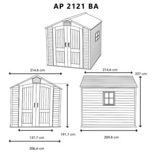 Abri résine PEHD imitation bardage grand volume avec plancher et toit 2 pentes / 4,57 m2