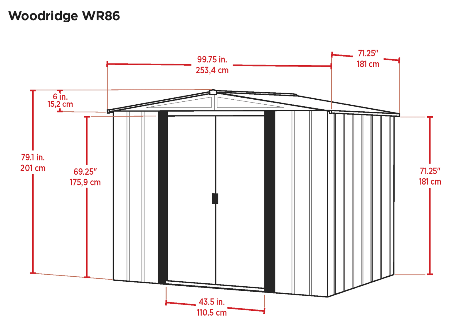Abri métal imitation bois toit 2 pentes ARROW WOODRIDGE / 4,58 m2