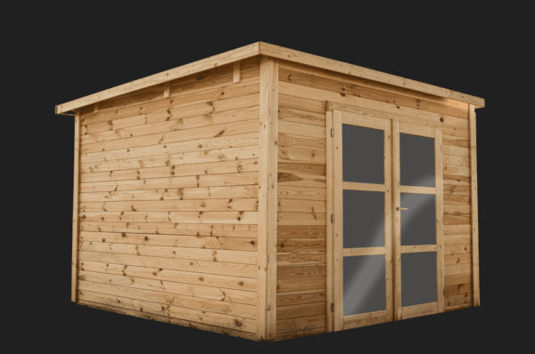 Abri Madriers bois massif toit mono pente / surface extérieure : 10,36 m2 Garantie 4 ans