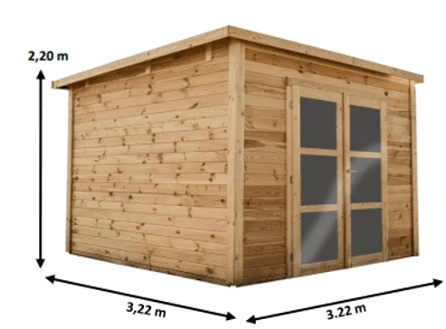 Abri Madriers bois massif toit mono pente / surface extérieure : 10,36 m2 Garantie 4 ans