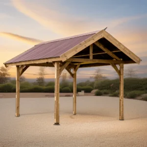 THU 3550 N Carport fabriqué en bois massif traité très haute température / Toit double pente couverture plaques ondulées Onduline / Très belle finition bois / Fabriqué en France / Garantie : structure : 10 ans couverture : 2 ans*
