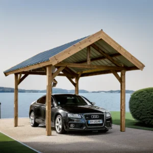 Carport bois 17 M2 THU 3550 T Carport fabriqué en bois massif traité très haute température / Toit double pente couverture bac acier galvanisé / Très belle finition bois / Fabriqué en France / Garantie : 10 ans*