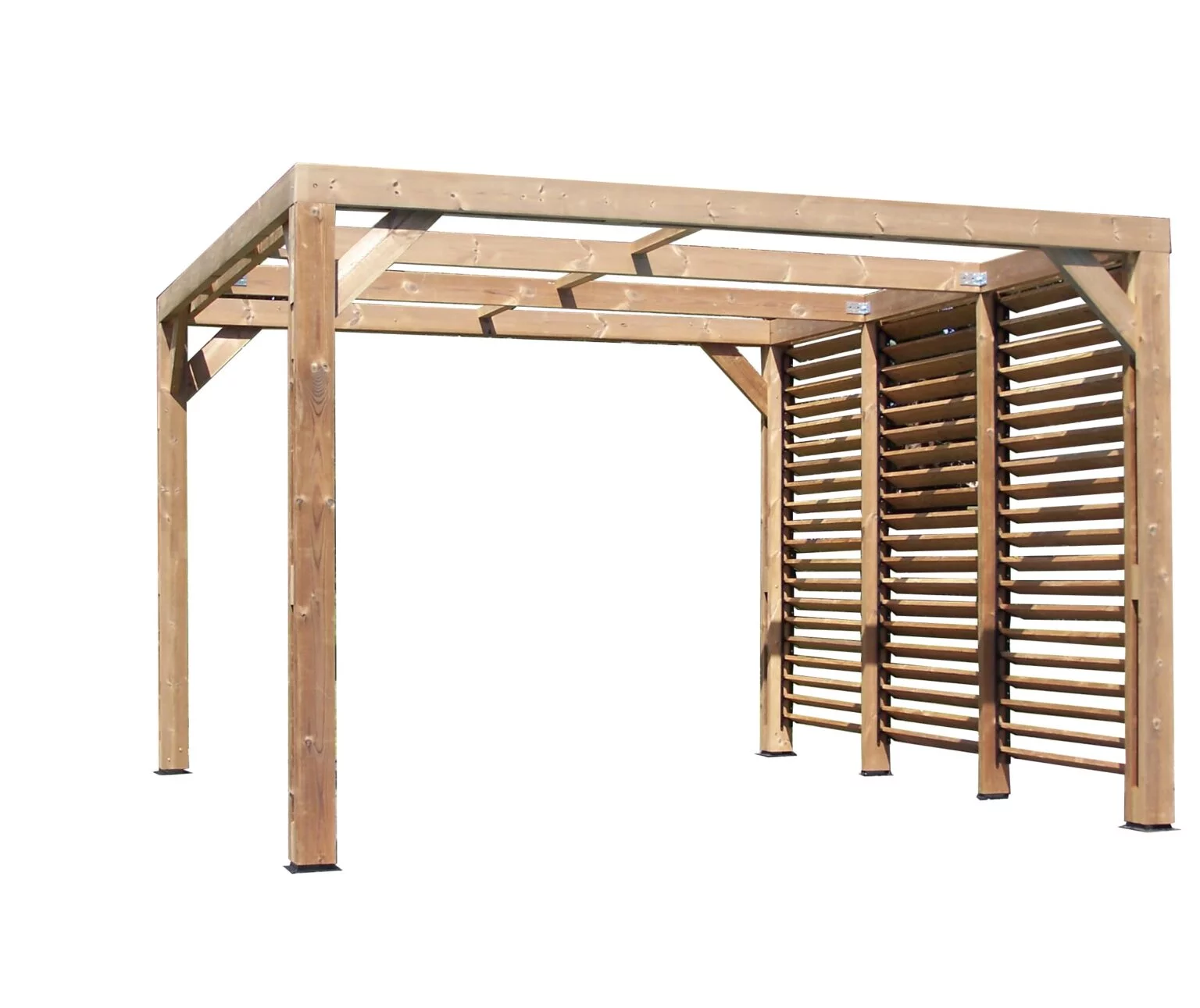 THO 3531 V Pergola fabriquée en bois massif traité très haute température / dimensions 3,41x3,13 m / Livré avec ventelles mobiles / Très belle finition bois / Environnemental et quasiment sans entretien / Fabriqué en France / Garantie : 10 ans*
