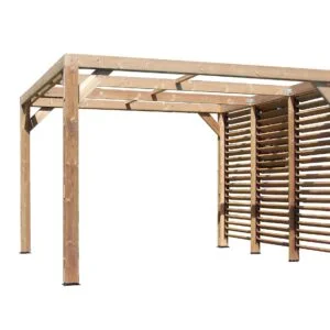 THO 3531 V Pergola fabriquée en bois massif traité très haute température / dimensions 3,41x3,13 m / Livré avec ventelles mobiles / Très belle finition bois / Environnemental et quasiment sans entretien / Fabriqué en France / Garantie : 10 ans*
