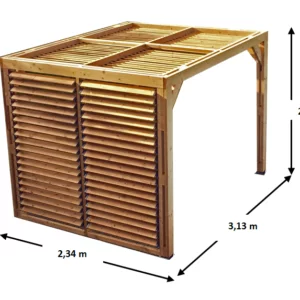 THO 2331 VT Pergola fabriquée en bois massif traité très haute température / dimensions 3,13x2,34 m / Livré avec ventelles mobiles / Très belle finition bois / Environnemental et quasiment sans entretien / Fabriqué en France / Garantie : 10 ans*